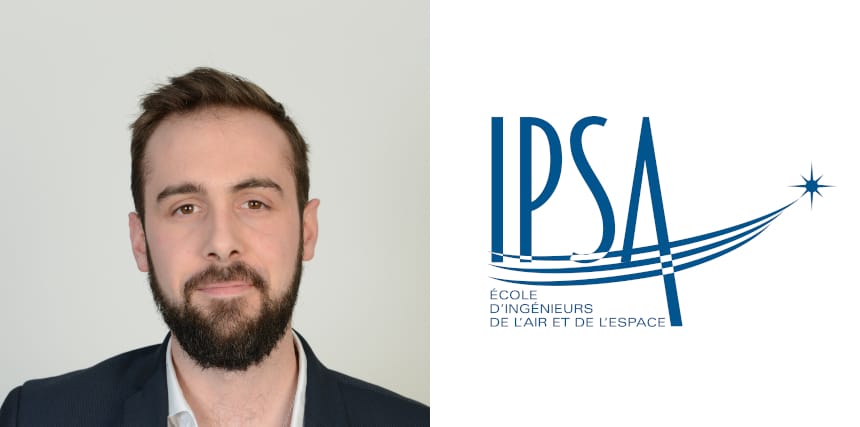 Photo d'un ancien étudiant de l'IPSA ainsi que le logo de l'école