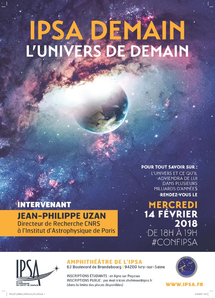 Affiche sur la conférence IPSA : l'univers de demain