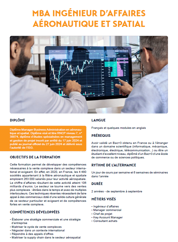 Fiche MBA Ingénieur d’affaires aéronautique et spatial